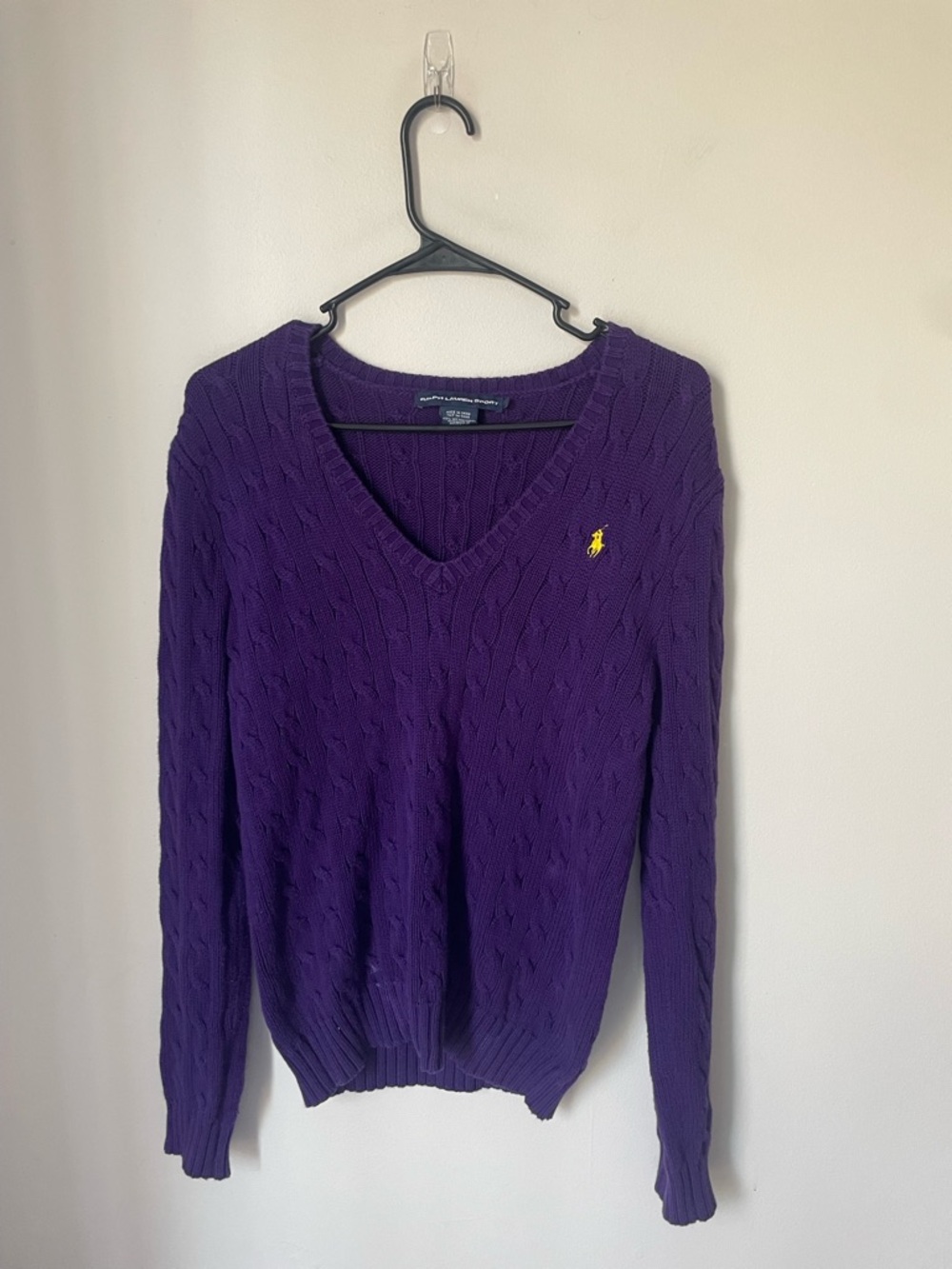 Ralph Lauren Sport Purple Cable-Knit V-Neck Sweater Size Large
